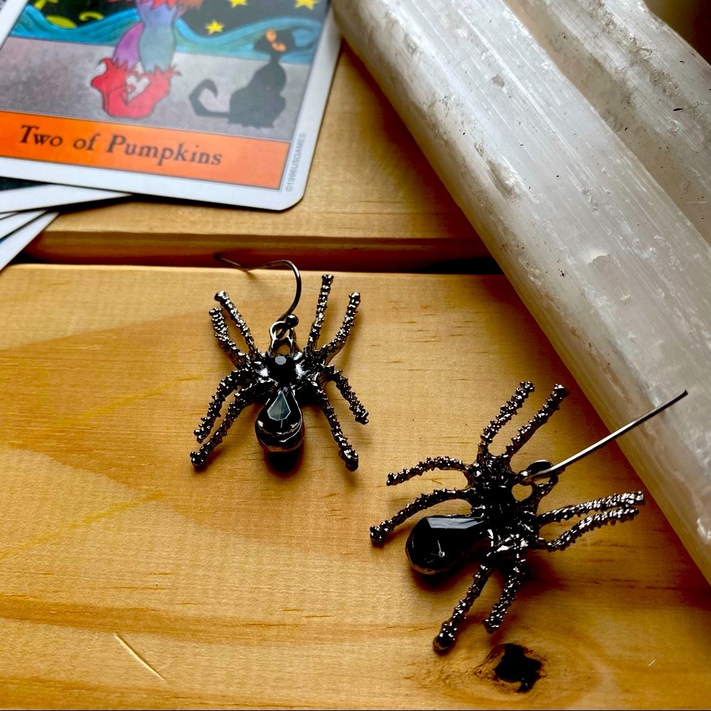 Halloween Rhinestone Gothic Spider Earrings